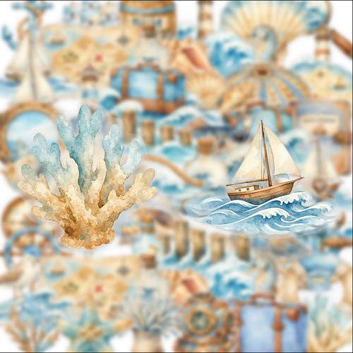 50pcs vintage nautical theme transparent pet stickers lighthouse seashell decals for tablets phone decorations birthday gift box stickers suitable for pads