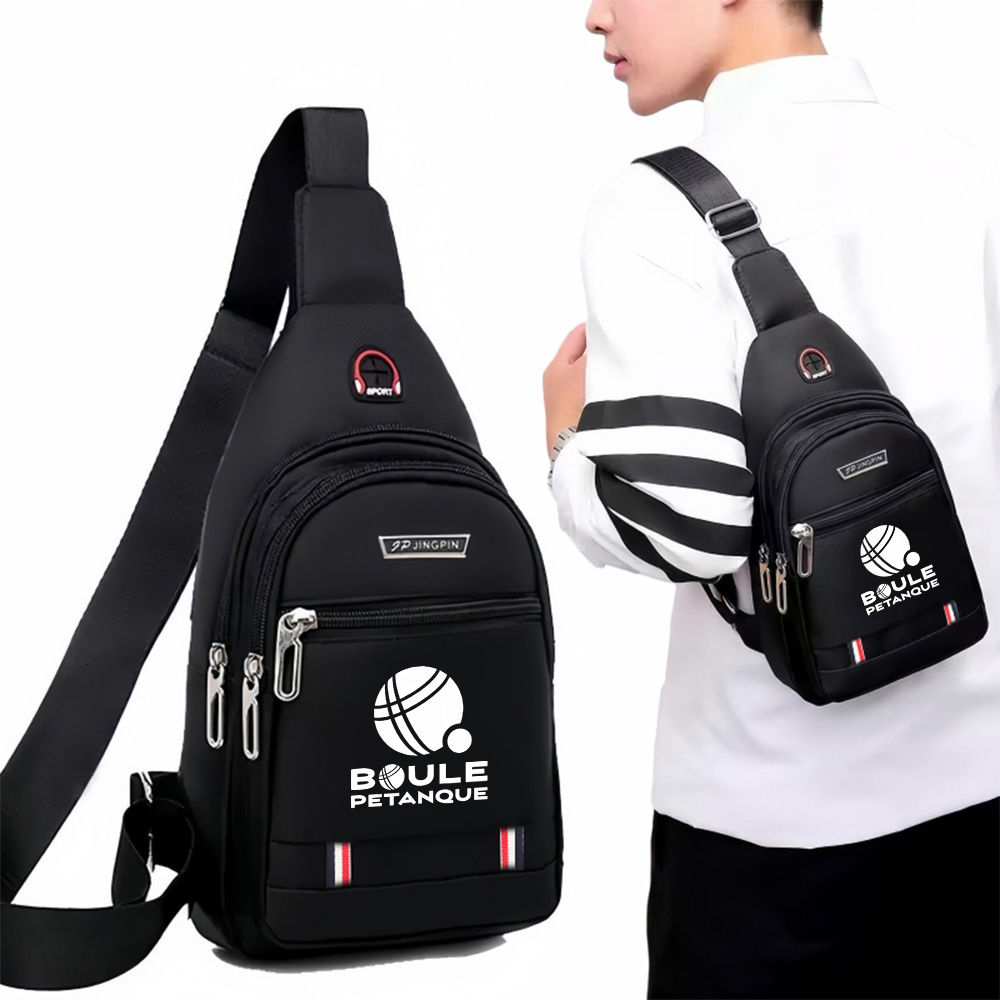 TEMU 1 sac de poitrine logo boules de pétanque avec bandoulière réglable - Sac bandoulière noir pour et les , grande , parfait pour les quotidiens