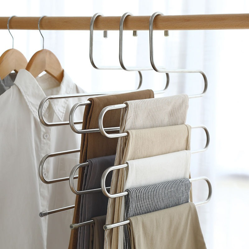 TEMU 3pcs, 5-tier Stainless Steel Pants Rack , Non-slip, Mark-free Multi-tier Storage Rack, Ideal For Wardrobe Storage, Perfect For Jeans And Pants,
