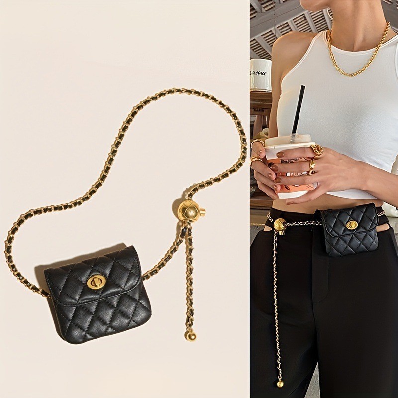 Image of Purse Waist Bag, Crossbody Bag, New Style Waist Chain Bag For Women, French Style, Mini Lightweight Chain Crossbody Bag