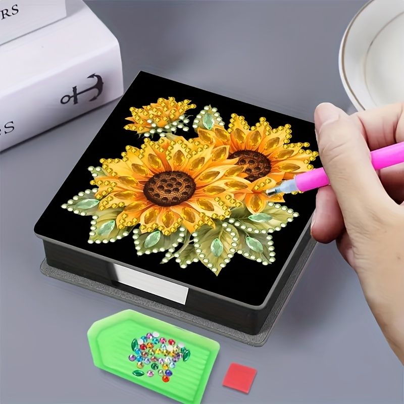 TEMU A Diamond Painting Note Box, 5d Diamond Painting Kit - Sunflower Pattern Sticky Note Box - A Unique Handmade Gift, Featuring A Round Diamond