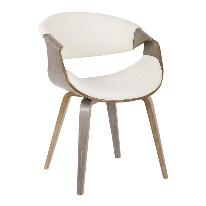 Mid-Century Modern Dining/Accent Chair in Light Grey And White Faux Leather