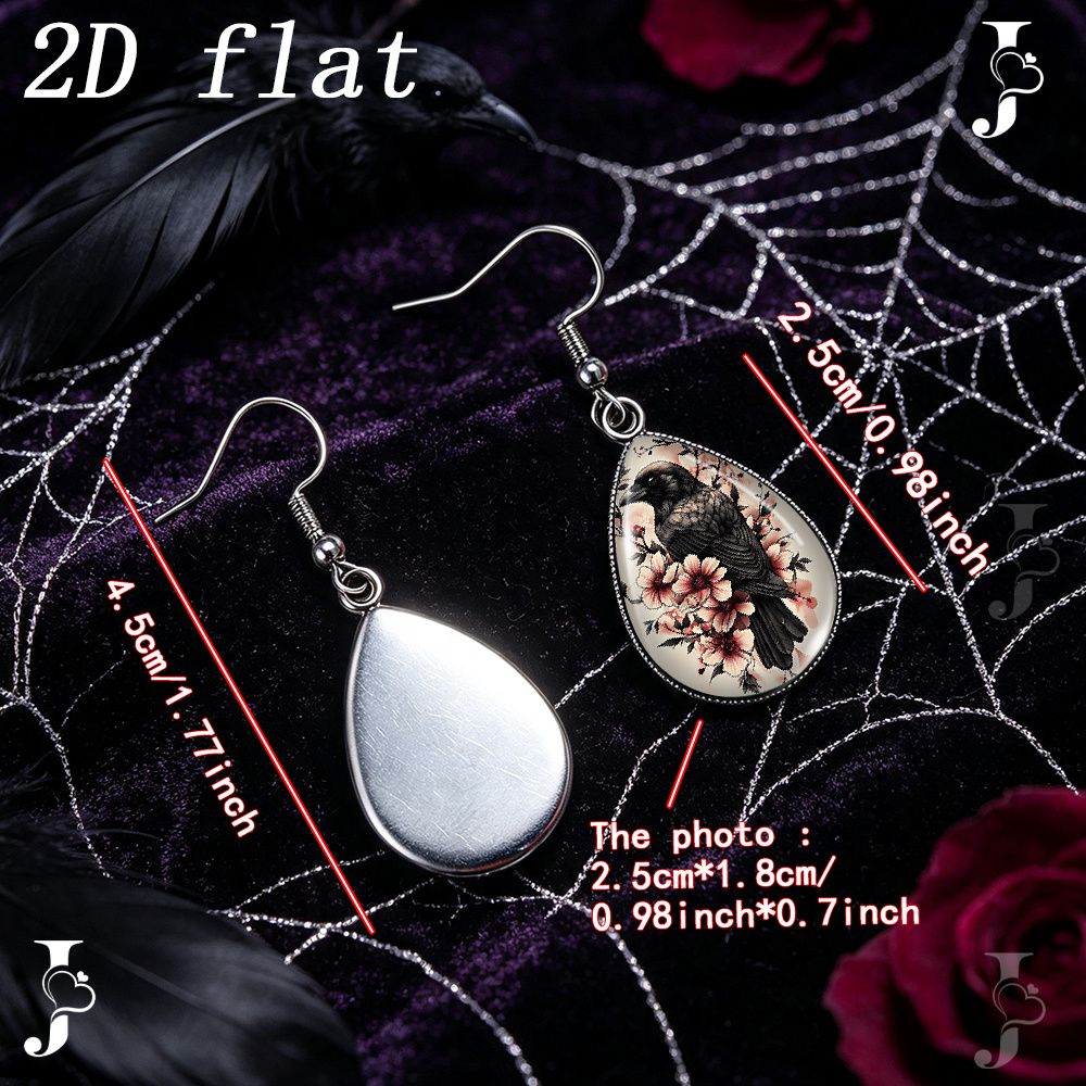 Teardrop Dangle Earrings with Cherry Blossom Pattern