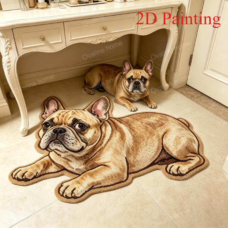 TEMU French Bulldog Rug Suitable For Bedroom/bathroom/living Room - Plush With Non-slip Backing, Machine Washable Soft Floor Mat, Irregular Shape