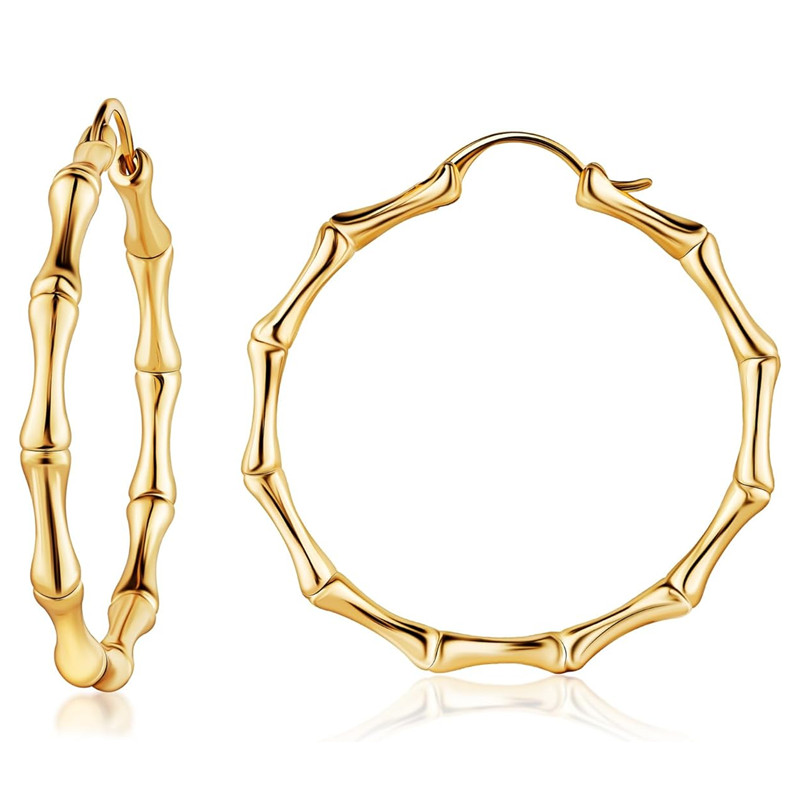 TEMU 1 Paire de Boucles d'Oreilles Cercle Fin à Joint en Bambou Doré pour Femmes, Bijoux Minimalistes Décontractés de Tous , Cadeau