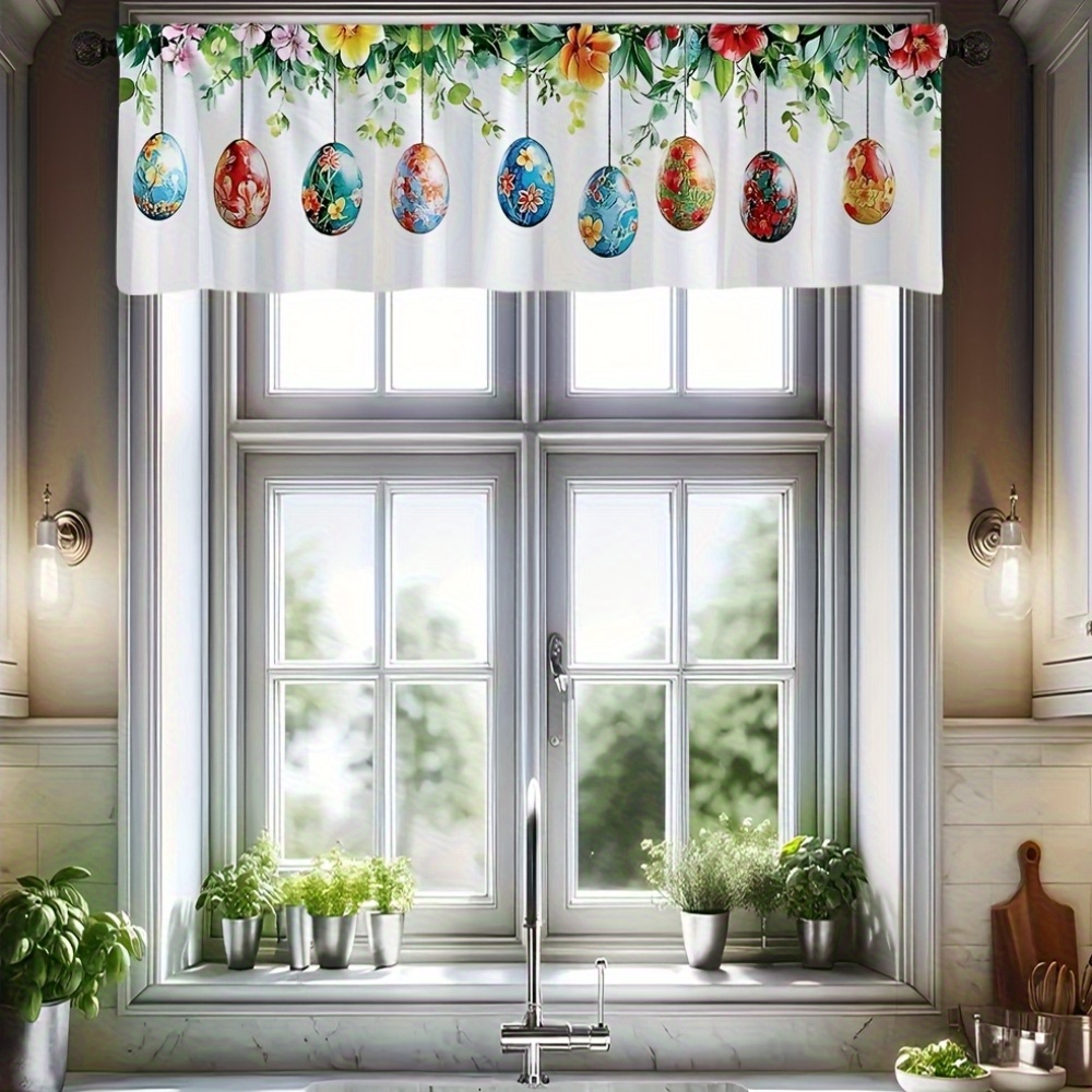 TEMU 2d Flat - 2d Flat Printing 1pc Short Valance – Functional Curtain For Kitchen, Bathroom, And Home Office. Features A Semi-transparent Sheer