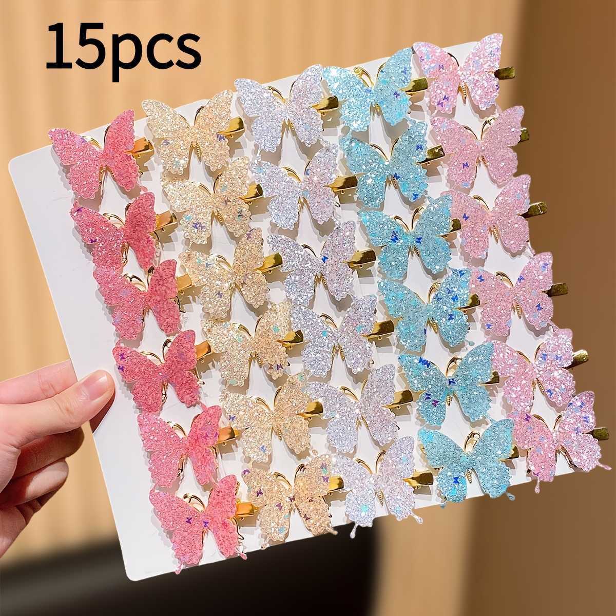 E-shop 15-teiliges Set zufälliger feenähnlicher Schmetterling-Glitzer-Seiten-Spangen, niedliche funkelnde Entenschnabel-Spangen für Ausflüge,