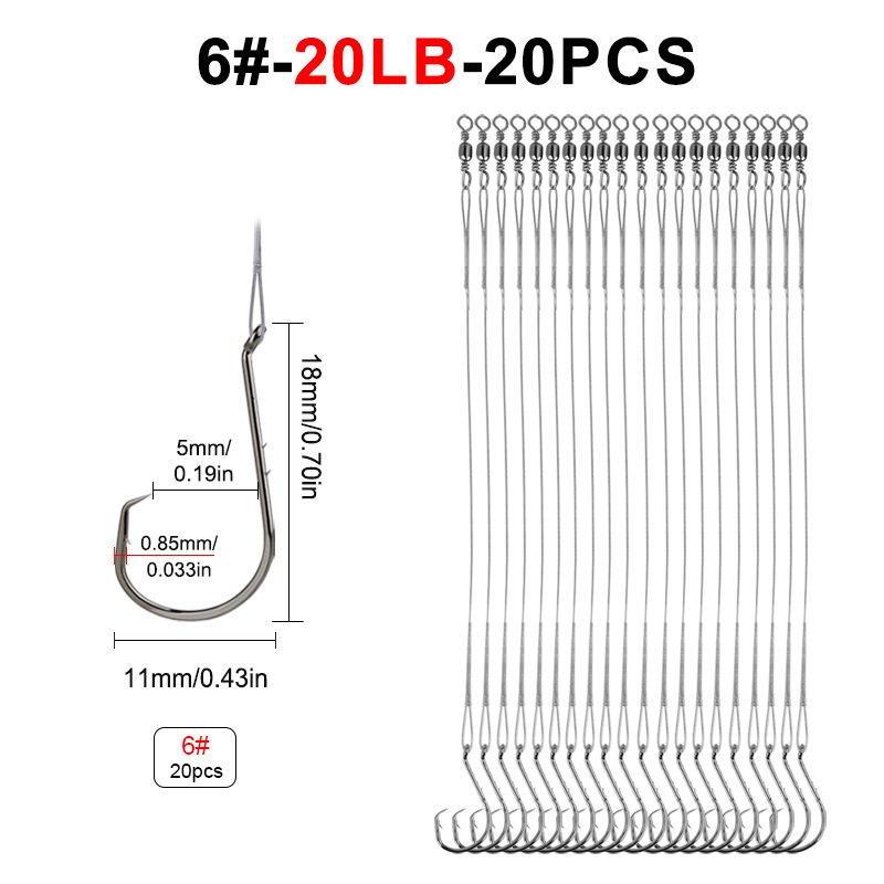 TEMU 20pcs Steel Circle Hook Fishing Rigs - Heavy Duty Saltwater Hooks With Leader Wire For , Catfish, Saltwater Casting - Lure Rig For (20pcs)