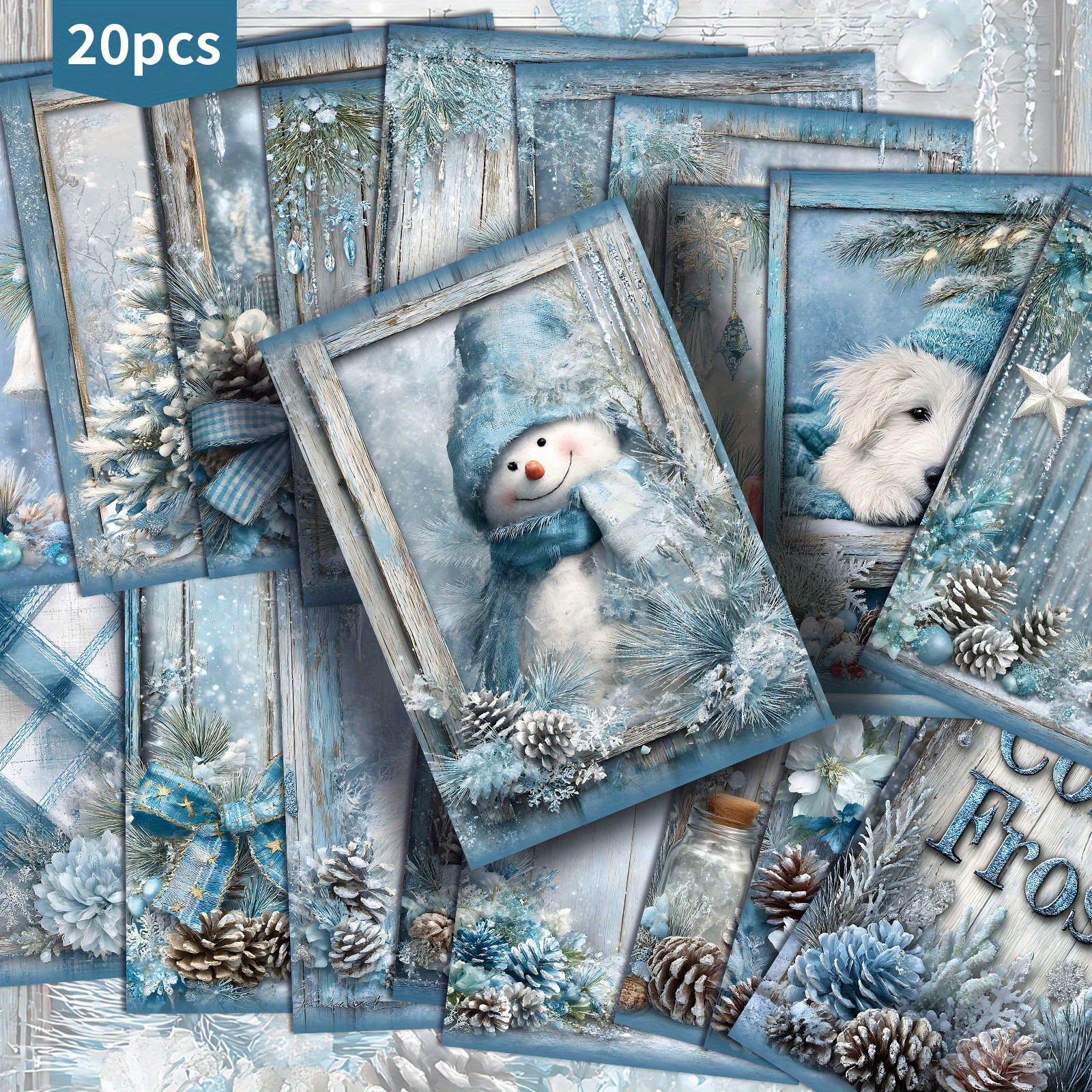 TEMU 20-pack Vintage Snow Postcards - 4x6 Inch Retro Winter Scenes With Snowmen, , Poinsettias & Snowflakes - Junk Journal Paper With Rounded Corners