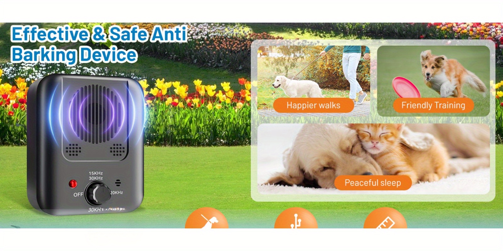 HEYMIX Sonic Dog Bark Deterrent Devices with 3 Ultrasonic Levels 10KHZ-25KHZ, Anti Barking Device, Anti Bark Device for Dogs Work Range up to 10.06meter, Dog Barking Control Devices for All Dogs
