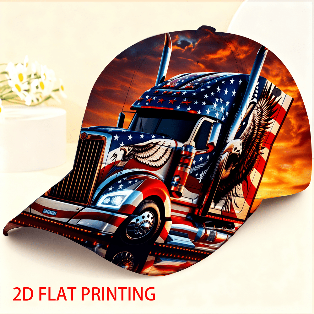 TEMU A Baseball Cap Featuring A Two-dimensional Design Of Eagle Truck, Adjustable, With A Snap-back Closure, Made Of Breathable Material, Perfect For