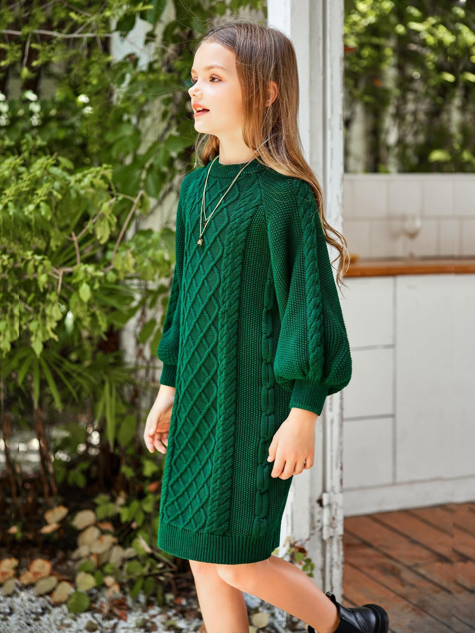 slim fit dress slacks Armani Baby Girls Wool Green Long-Sleeved Dress – Petit New York main image 1
