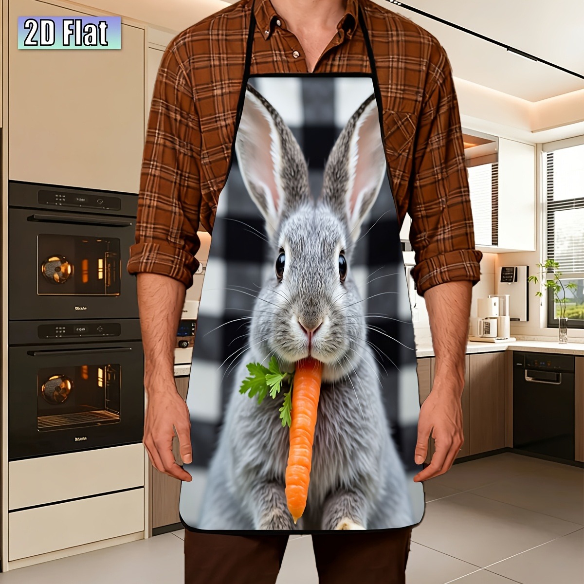 TEMU 1pc Rabbit Eating Carrot Apron - Bunny And Apron Suitable For Grilling, Gardening, Bbq, Easter Bunny Costume Gift For Adults, Apron For Themed