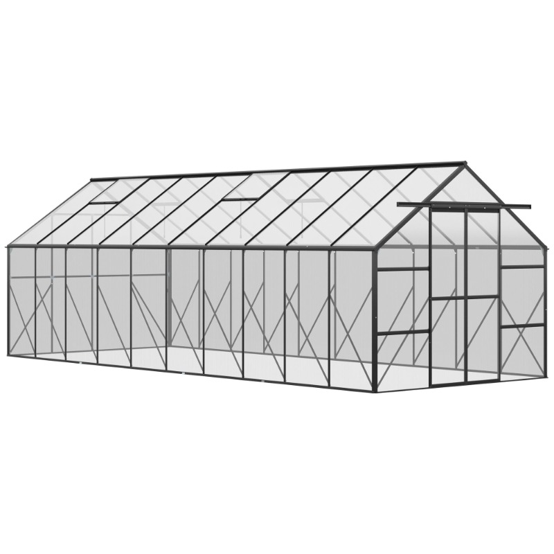 20 X 8 Aluminum Greenhouse Polycarbonate Walk-in Garden Greenhouse with Adjustable Roof Vent, Rain Gutter and Sliding Door for Winter, Clear