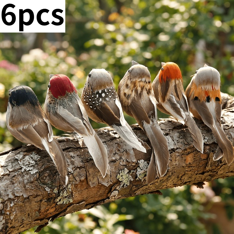 TEMU 6pcs Simulation Of Small And Birds, With A Metal Clip At That Flexibly Clipped Tree Branches, Floral Arrangements, Photo , Or Home Decorations.