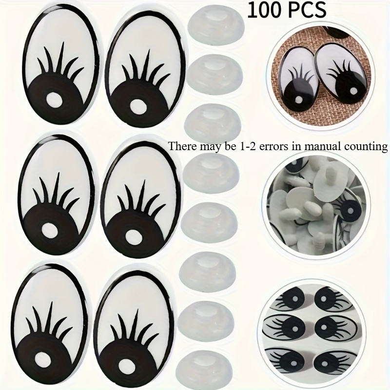 Image of 100pcs Of White Plastic Cartoon Eyes With Black Eyelashes, Measuring 10x14mm - Perfect For Dolls, Figurines, And Plush Toy Crafts, Durable And