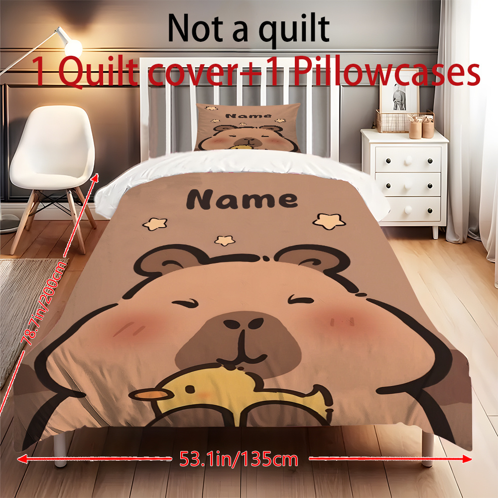 E-shop Personalisiertes 2-teiliges/3-teiliges Kapibala-Bettbezug-Set, individuell gestaltetes Kapibara-Gelbente-3-teiliges Bettwäsche-Set, (1 Bettdecke