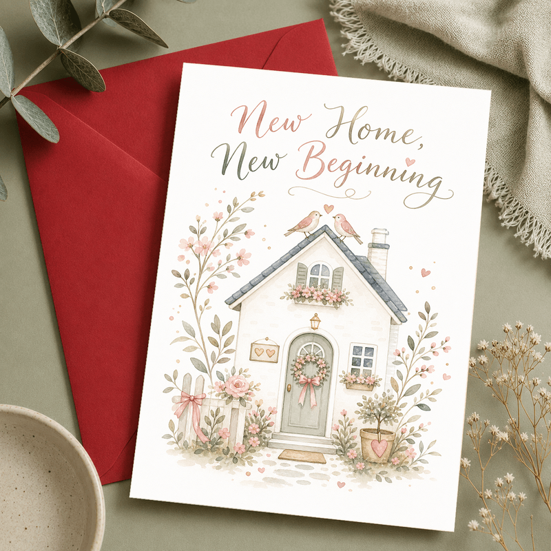TEMU Watercolor ", New Beginning" Card For Or Family Celebrating A Housewarming - Perfect For New Homeowners Starting Fresh And . 1pc And 1 Envelope