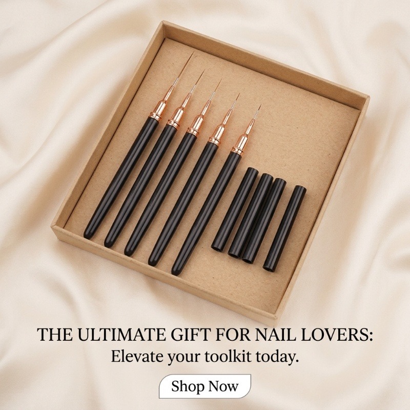 TEMU 5pcs Nail Art Eyeliner Brush Set, Professional Ultra-thin Detail Brushes, Rose Golden Manicure Pens, -equipped Drawing Tools, French Nail Tips