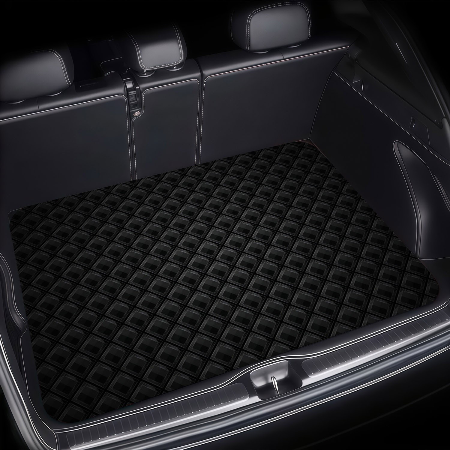 TEMU . Schwarze geometrische Kofferraummatte für Autos | Polyester-Material, elegantes modernes Design, langlebig & stilvoll, rutschfest, für die
