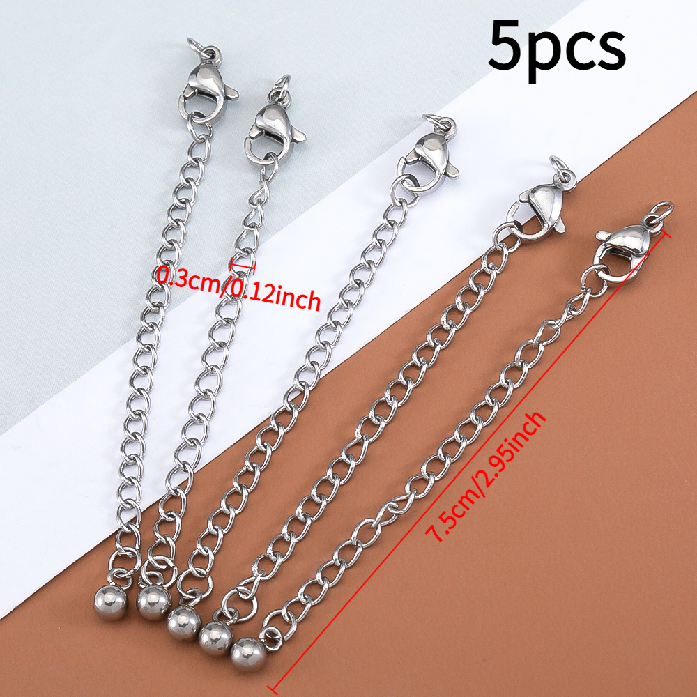 5pcs Balls Tail Chain Stainless Steel Bracelet/necklace Extension Chain With Lobster Connector For Ornament Making