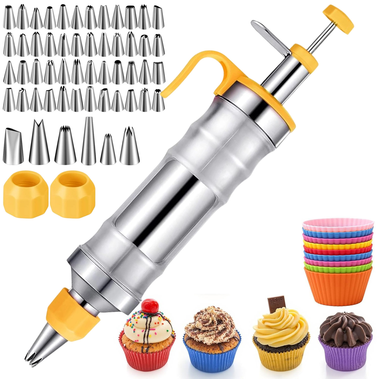 66pcs Decorative Piping Tool Set With 54 Replacement Nozzles, Premium 304 Stainless Steel Piping Gun For Styling Decoration