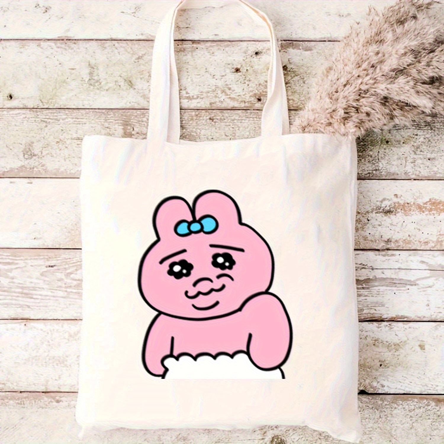 TEMU 【商品名】ノポクマン レディース かわいい ピンク キャラクター フェイス トートバッグ - 軽量 ショルダーバッグ、丈夫なストラップ付き、再利用可能なショッピングバッグ、旅行や普段使いに最適、誕生日プレゼント (外側と内側は黒) - アニメファンに最適、チャ...