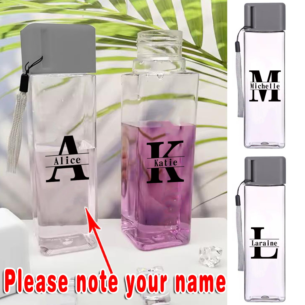 

Customizable 500ml Clear Water Bottle With Gray Lid - Leakproof, Portable For Gym & - Personalized Name Design, Lightweight & Plastic