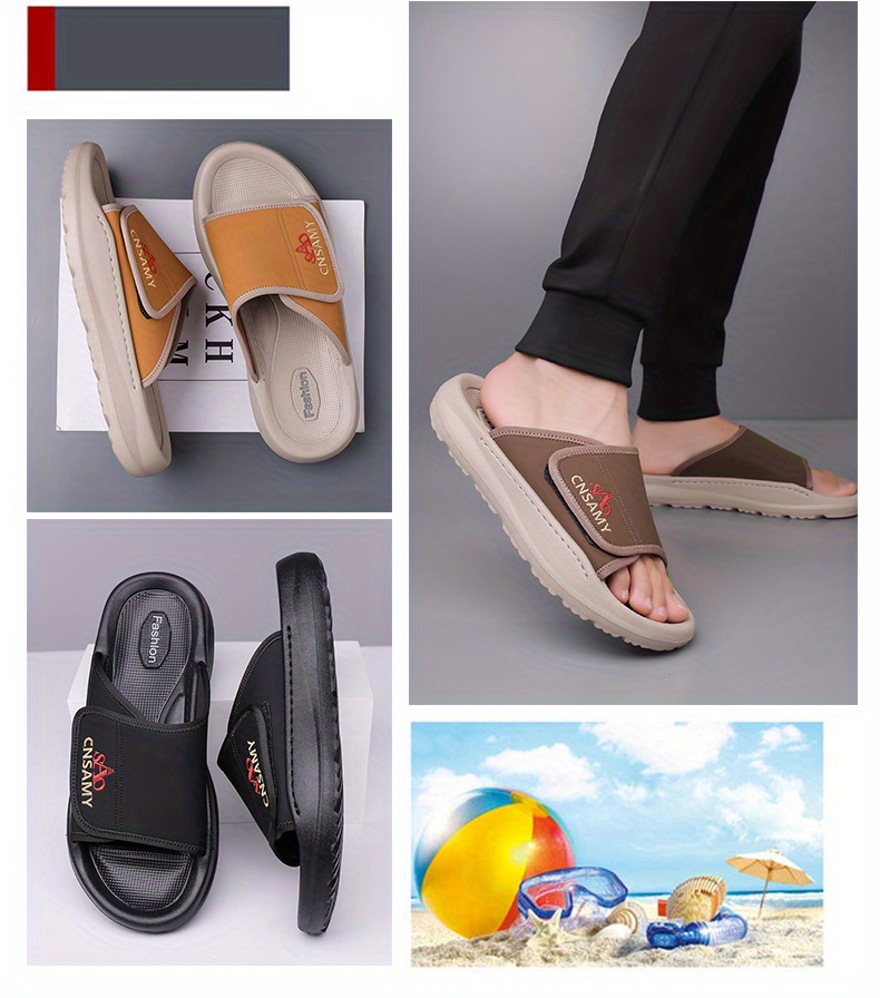 mens fashion anti   flops comfortable thick soled summer sandals durable eva material unisex design casual daily use non slip wear resistant driving home slippers for men 2025 new lightweight quick dry slides stylish open toe indoor outdoor   with   sole solid color round toe   1 pair 1   bag 2pcs set Product details 0