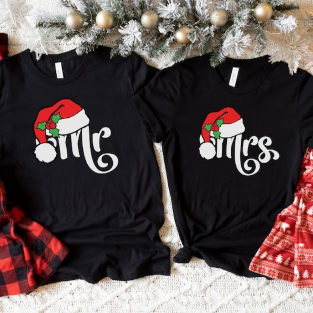 

Christmas Matching T-shirts - 100% Cotton, Crew Neck, Short Sleeve Casual Tee For Couples, Holiday Wear