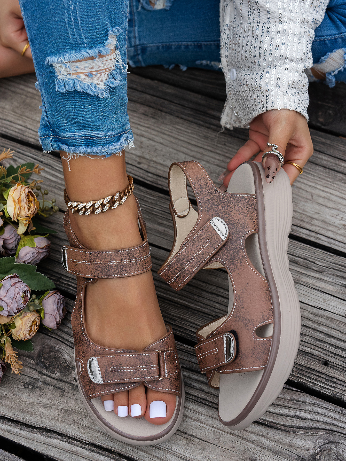   womens ankle strap sandals thick platform wedge heel breathable pu cover open toe casual   with cushioned insole secure straps for summer   Product details 20