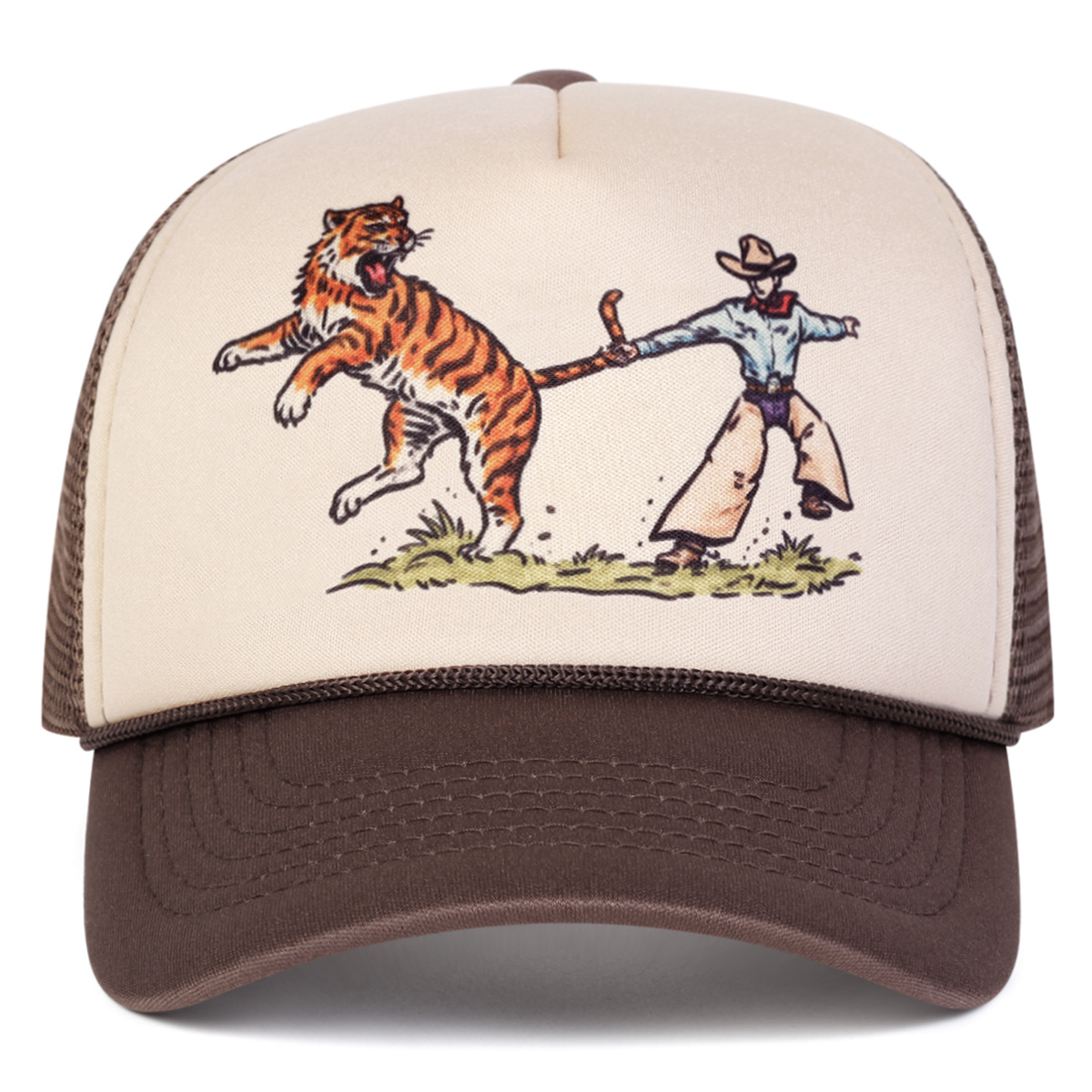 TEMU Men's Western Cowboy And Tiger Net Baseball Outdoor Adjustable Fashion Casual Hat Suitable For Spring Summer Travel Beach Party