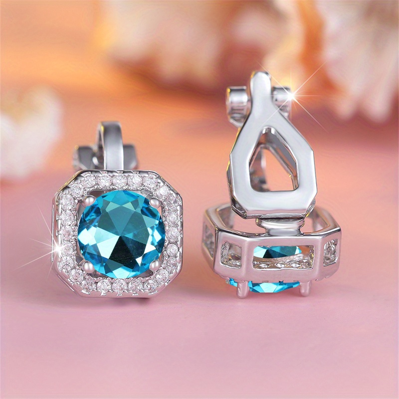 TEMU 1 di Orecchini Argentati con Pietra Blu Acqua Taglio , Orecchini a con Zirconia , Gioielli per Matrimonio e San