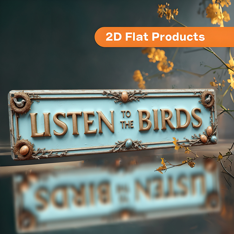 TEMU 2d Flat, Vintage "listen To The Birds" Metal Wall Sign - Bird-themed Plaque For Home & Cafe Decor, Aluminum Art Suitable, Office, Country