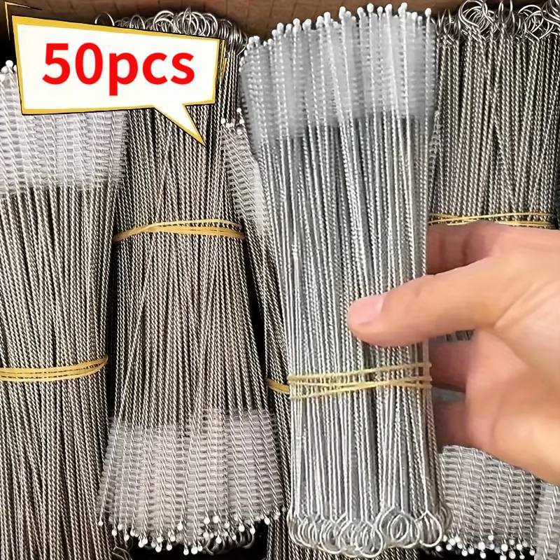 TEMU 50pcs Stainless Steel Set, Long-handled, Durable And Suitable For Cleaning Kitchen Utensils, Cups, Pots, Pipes, And Keyboards