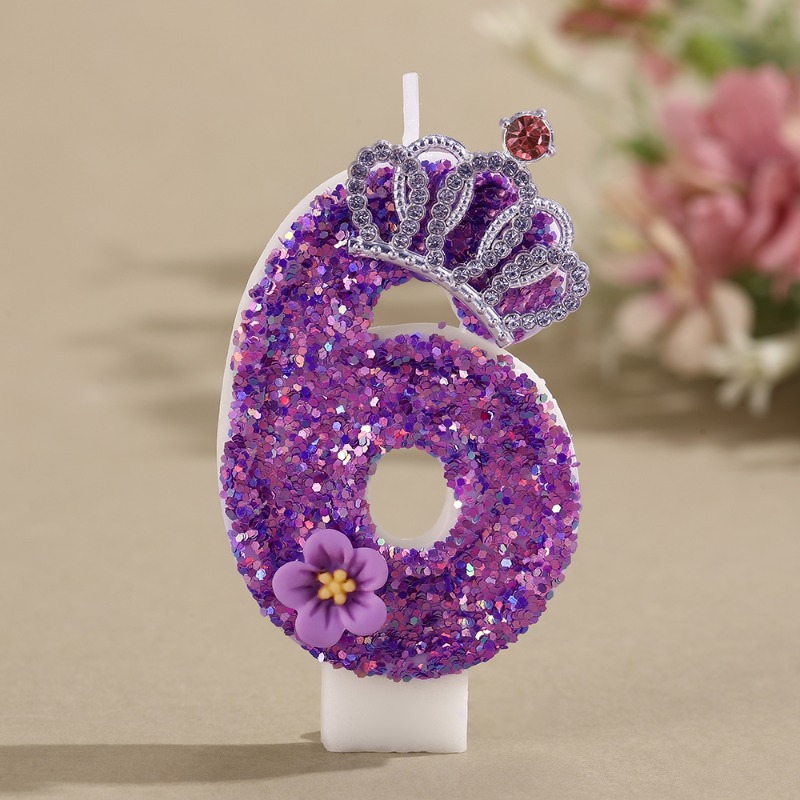 Image of New Purple Crown Flower Candles, Number Birthday Candles, Birthday Celebration Party Decorations, Cake Candles