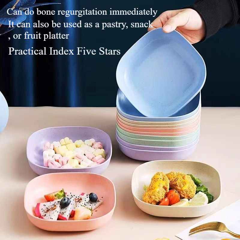 10 platos pequeños cuadrados y coloridos/10 platos cuadrados/El tamaño del plato es de 5.12 pulgadas/Plato portátil para alimentos/Plato para huesos hondo/Plato para fruta/Muy adecuado para snacks y desayuno/Plástico duradero -/Herramienta de cocina imprescindible