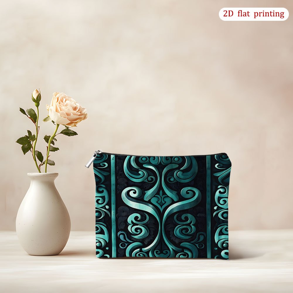 TEMU 1pc Maori Koru Spiral Cosmetic Bag - Maori Tribal Print Zippered Pouch, Lightweight Travel Suitable For Women, New Zealand Cultural Gift For