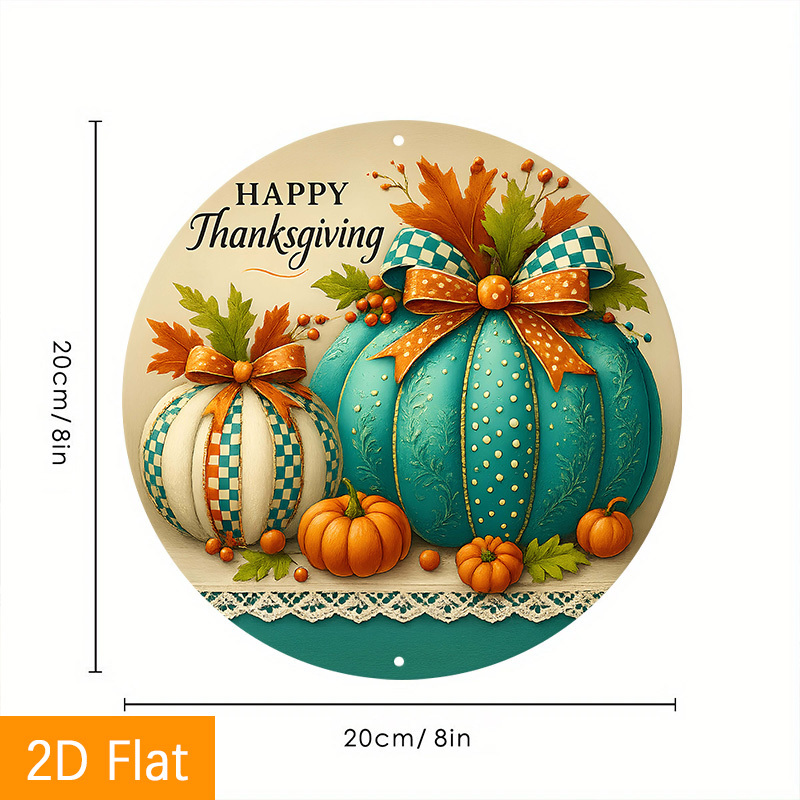 TEMU 2d Flat - A Single Decorative Aluminum Wall Piece Measuring 8x8 Inches, Featuring A Round Design With The Words 'happy Thanksgiving', Along With