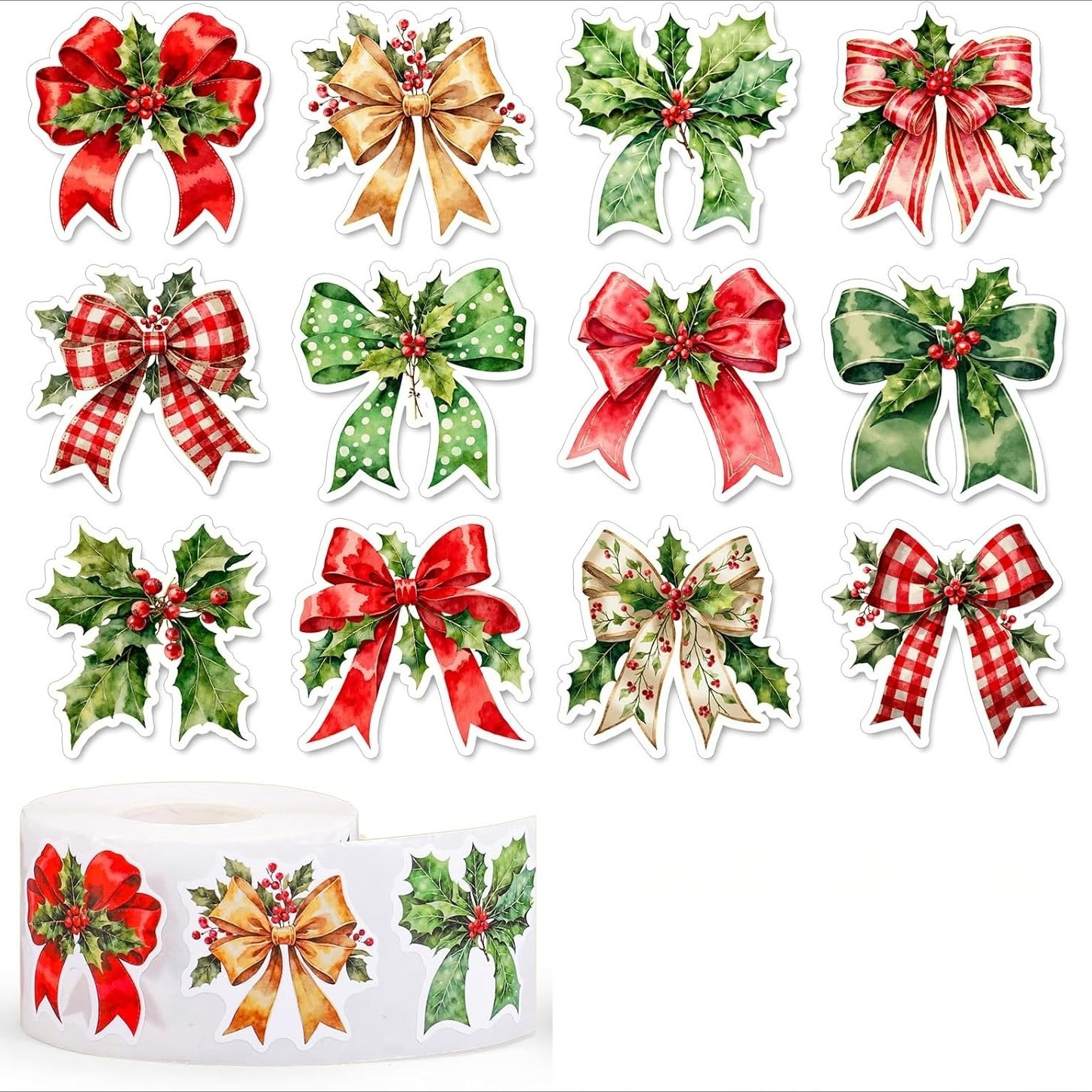 TEMU 400pcs Christmas Stickers Roll Xmas Bowknot Self-adhesive Decals For Scrapbook Journal Envelope Holiday Decor, 12 Designs