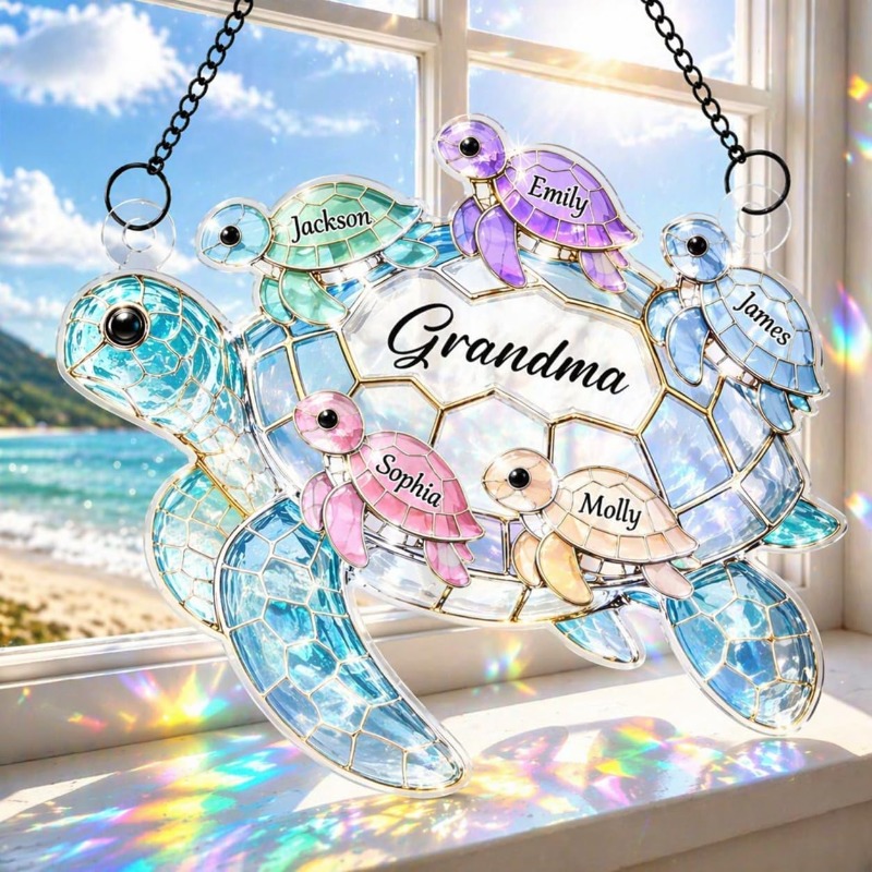 item picture 2d flat 1pc sea turtle acrylic suncatcher   stained glass   hanging suncatcher window decoration with printed stained   design   wall art gift idea and garden ornament for indoor outdoor use