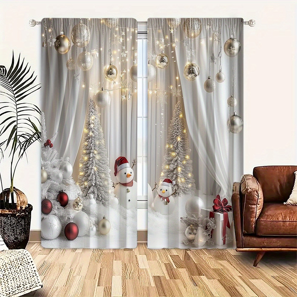 

Christmas - Curtains Snowman And , 2 Panels, Polyester Rod Drapes, , , Decorative For , , - Use