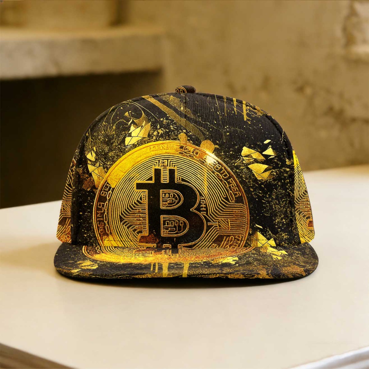 1 kos z Bitcoinom Abstraktna Luksuzna 2D Ploščata Nastavljiva Snapback Kapa Popolna za Vsakodnevno Nošenje za Sproščeno Oblačilo Neelastična