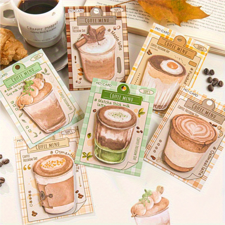 TEMU 180 Coffee Themed Sticky Notes, Made Of White Paper Material, With A Light Luxury Retro Minimalist Style. Message Record Stickers Handmade