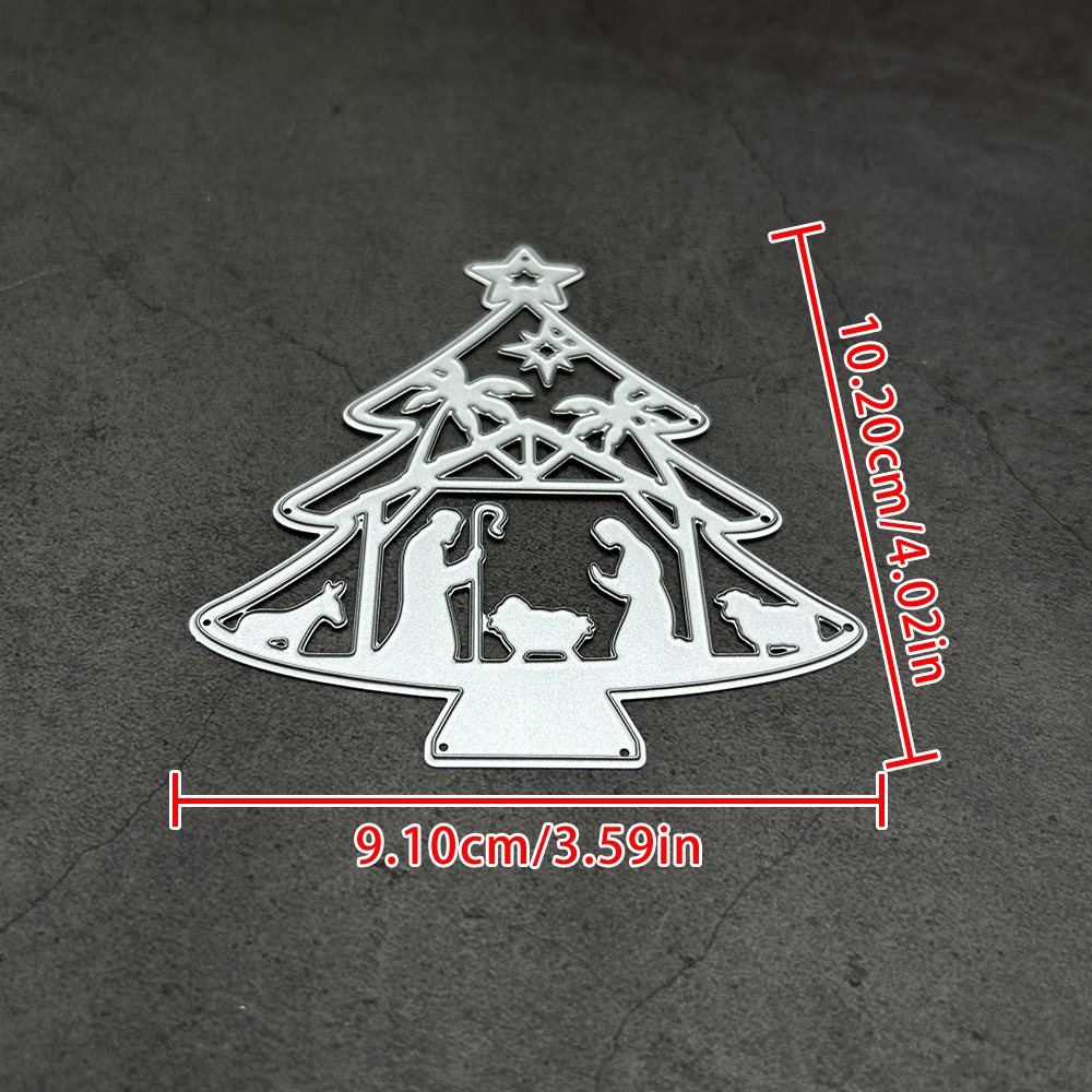 TEMU 1pc Christmas Tree-shaped Nativity Scene Metal Embossing And Cutting Die; A Carbon Steel Die Featuring A Manger Motif, Suitable For Diy