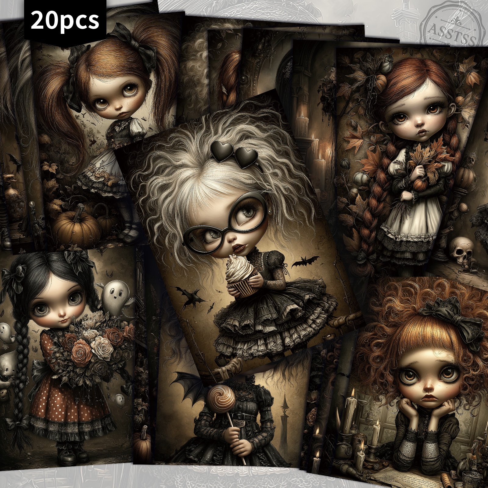 TEMU 20-pack Asstss Vintage Gothic Girl Postcards - 4x6 Inches Retro Junk Journal Supplies, Classic Pinup Illustrations Collectible Decorative