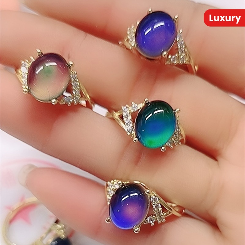 TEMU 1/ 2/ 4pcs Elegant Alloy Mood Ring, Cross Design, Temperature Sensitive Color Changing Stones, - A Versatile Fashion Accessory For Casual Attire