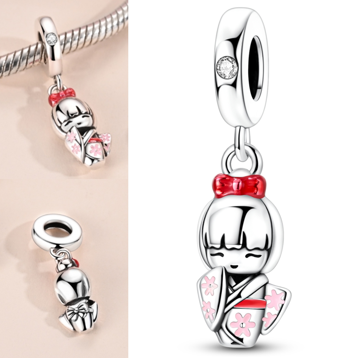 E-shop plattierter weißer K-Zirkonia-Anhänger mit schönem Mädchen-Charm für 3 mm Armband Halskette, tolle Ergänzung für DIY-Perlenanhänger, super
