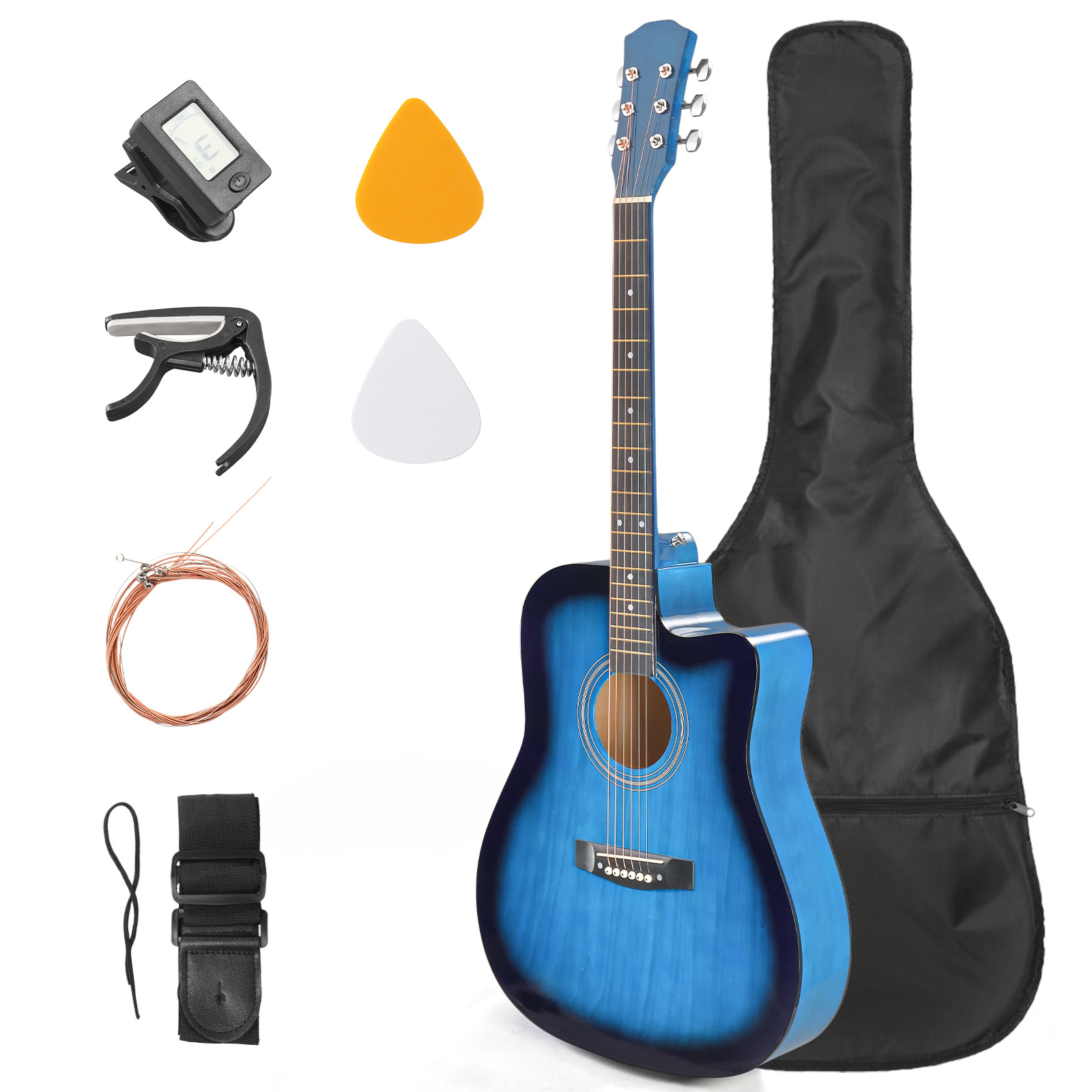A 38-Inch Acoustic Folk Guitar Made of Basswood with a Cutaway... product image 7