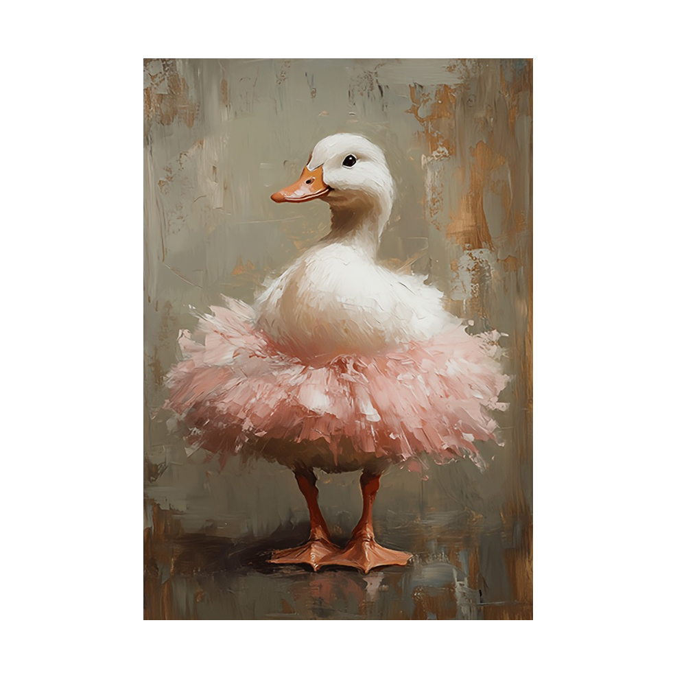 TEMU 2d Flat, 1pc Classic Pink Tutu Duck Canvas Art Print - Unframed Encaustic Poster For Living Room, Library, Office, Cafe, Bar - Summer Season